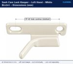 White Birch® left hand sash cam lock keeper dimension drawing showing 37 to 41 mm adjustable hole centres with one slotted hole
