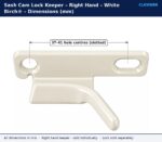 White Birch® right hand sash cam lock keeper dimension drawing showing 37 to 41 mm adjustable hole centres with one slotted hole