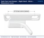 White right hand sash cam lock keeper dimension drawing showing 37 to 41 mm adjustable hole centres with one slotted hole