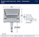 Silver window sash cam lock dimension drawing showing 70 mm width, 55 mm depth, 20 mm height, 55 mm fixing hole centres and 48 mm handle length