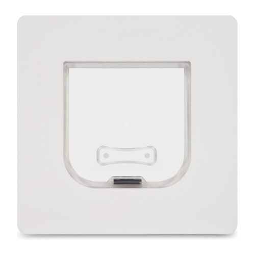 Hopper Hatch – Window Handle Access for Security Screens – White – front view