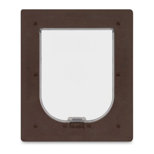 Pet Door – Suits Barrier & Screen Doors – Small 190 x 240mm Flap – Brown – front view