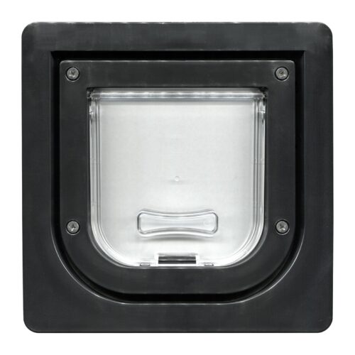 Hopper hatch for security screens in black – gives hand access to awning and casement window winders through the screen.